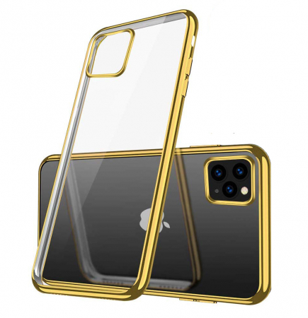Husa iPhone 11 PRO MAX, Silicon ultraslim, cu spate transparent si cadru, Gold [4]