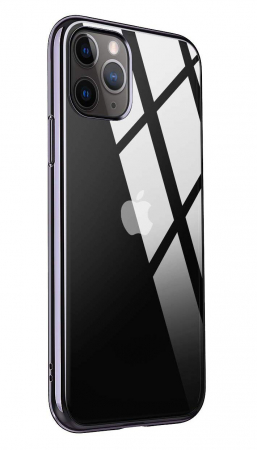 Mobilesmart - Husa iPhone 11 PRO, Silicon ultraslim, cu spate transparent si cadru, Negru