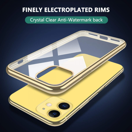 Husa iPhone 11, Silicon ultraslim, cu spate transparent si cadru, Gold [2]