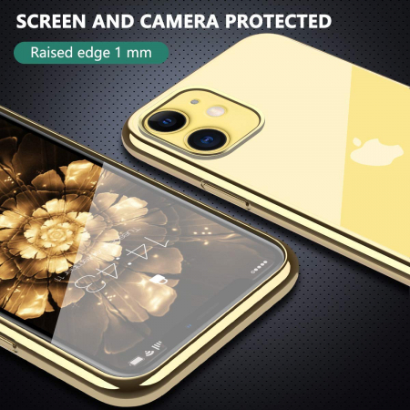 Husa iPhone 11, Silicon ultraslim, cu spate transparent si cadru, Gold [4]