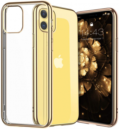 Husa iPhone 11, Silicon ultraslim, cu spate transparent si cadru, Gold [1]