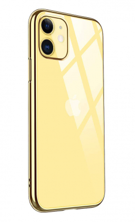 Huse iPhone 11 - Husa iPhone 11, Silicon ultraslim, cu spate transparent si cadru, Gold