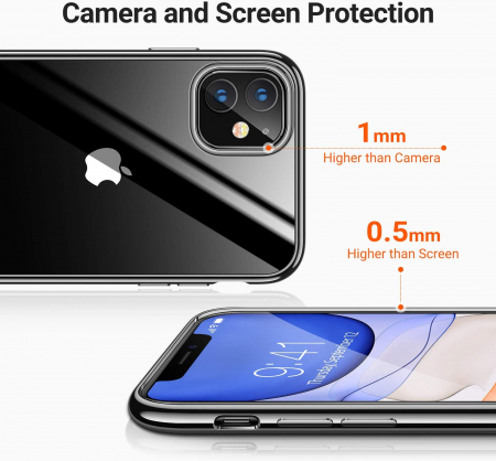 Husa iPhone 11, Silicon ultraslim, cu spate transparent si cadru, Negru [1]