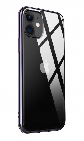 Huse iPhone - Husa iPhone 11, Silicon ultraslim, cu spate transparent si cadru, Negru