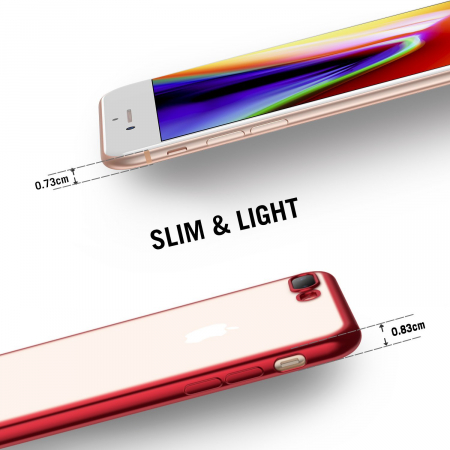 Husa iPhone 8 PLUS / iPhone 7 PLUS, Silicon ultraslim, cu spate transparent si cadru, Rosu [1]