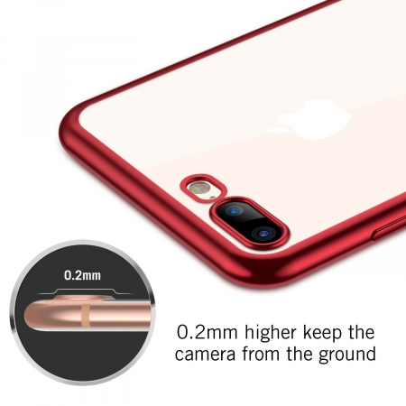 Husa iPhone 8 PLUS / iPhone 7 PLUS, Silicon ultraslim, cu spate transparent si cadru, Rosu [5]