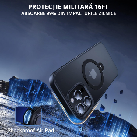 Husă Magnetică pentru iPhone 15 Pro, Protecție standard Militar, Suport Rotativ 360° MagSafe, Negru [1]