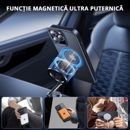 Husă Magnetică pentru iPhone 15 Pro, Protecție standard Militar, Suport Rotativ 360° MagSafe, Negru [3]