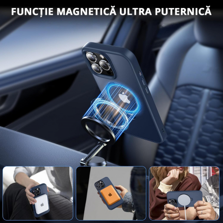 Husă magnetică iPhone 16 Pro MagSafe bleumarin cu suport rotativ 360 grade și protecție militară, compatibilă cu încărcare wireless, design premium [3]