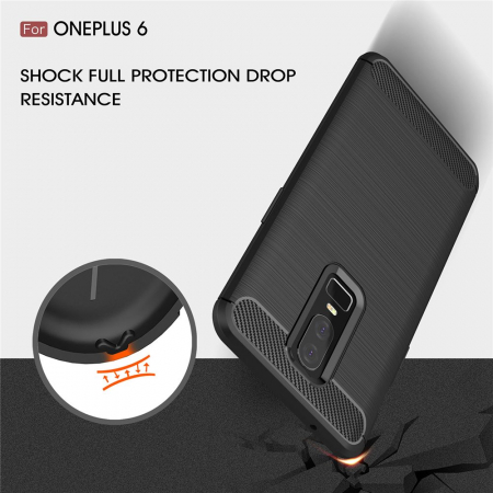 Husa OnePlus 6, Slim Armor Carbon, carcasa spate Antisoc, Negru [1]