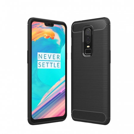 Mobilesmart - Husa OnePlus 6, Slim Armor Carbon, carcasa spate Antisoc, Negru