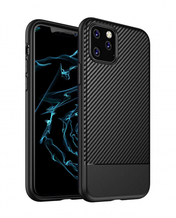Huse iPhone - Husa pentru iPhone 12 PRO MAX, cu fibra de carbon, Slim Antisoc, carcasa spate, Negru