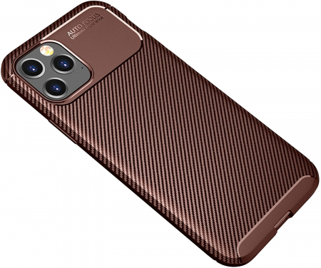 Husa pentru IPhone 12 / 12 PRO, fibra de carbon, Slim Antisoc, carcasa spate, Focus, Maro [1]