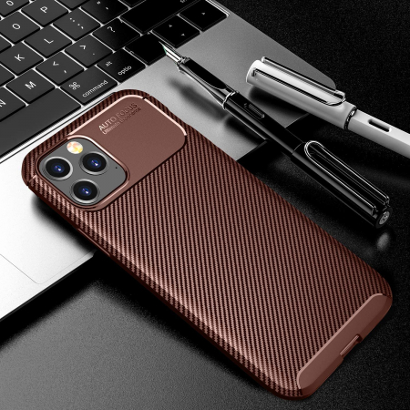 Husa pentru IPhone 12 / 12 PRO, fibra de carbon, Slim Antisoc, carcasa spate, Focus, Maro [3]