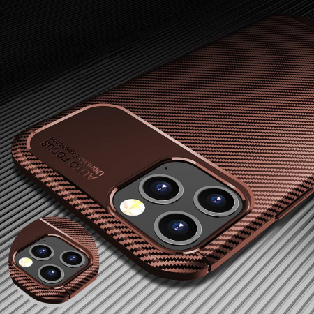 Husa pentru IPhone 12 / 12 PRO, fibra de carbon, Slim Antisoc, carcasa spate, Focus, Maro [6]