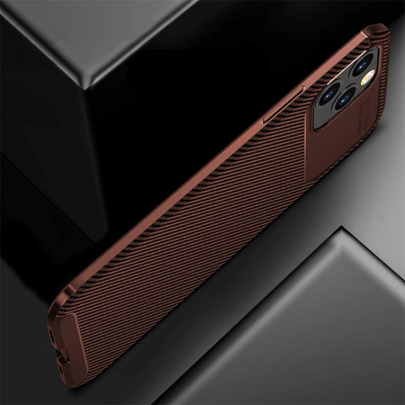 Husa pentru IPhone 12 / 12 PRO, fibra de carbon, Slim Antisoc, carcasa spate, Focus, Maro [5]