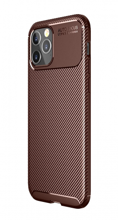 Huse iPhone - Husa pentru IPhone 12 / 12 PRO, fibra de carbon, Slim Antisoc, carcasa spate, Focus, Maro