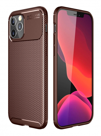 Husa pentru IPhone 12 / 12 PRO, fibra de carbon, Slim Antisoc, carcasa spate, Focus, Maro [4]