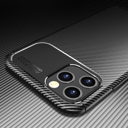 Husa pentru IPhone 12 PRO MAX, fibra de carbon, Slim Antisoc, carcasa spate, Focus, Negru [2]