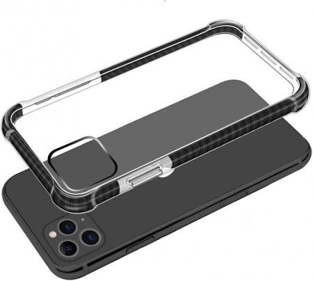 Husa pentru iPhone 12 / 12 PRO, Hybrid Antisoc, carcasa spate PC transparenta cu Bumper, Negru [2]