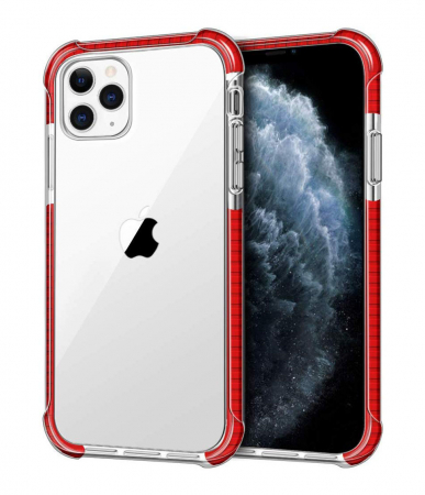Huse iPhone 12 - Husa pentru iPhone 12 / 12 PRO, Hybrid Antisoc, carcasa spate PC transparenta cu Bumper, Rosu