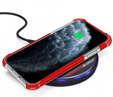 Husa pentru iPhone 12 / 12 PRO, Hybrid Antisoc, carcasa spate PC transparenta cu Bumper, Rosu [4]