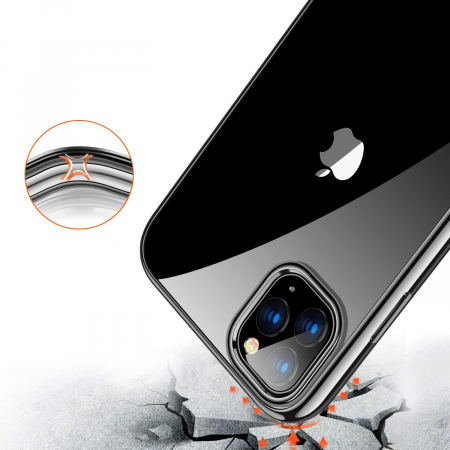 Husa pentru  iPhone 12 / 12 PRO, Silicon ultraslim, cu spate transparent si cadru, Negru [2]