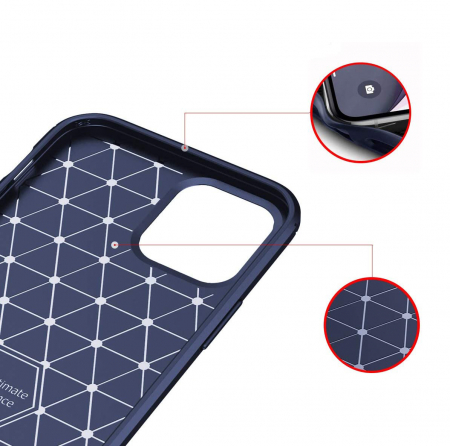Husa pentru IPhone 12 MINI, fibra de carbon, Slim Antisoc, carcasa spate, Focus, Blue [2]