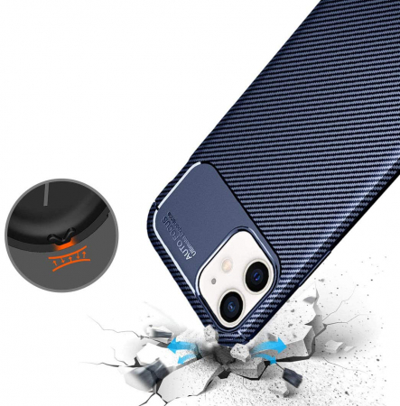 Husa pentru IPhone 12 MINI, fibra de carbon, Slim Antisoc, carcasa spate, Focus, Blue [3]