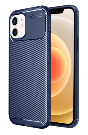 Huse iPhone - Husa pentru IPhone 12 MINI, fibra de carbon, Slim Antisoc, carcasa spate, Focus, Blue