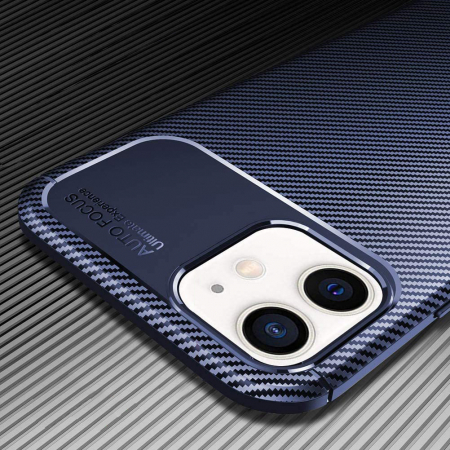 Husa pentru IPhone 12 MINI, fibra de carbon, Slim Antisoc, carcasa spate, Focus, Blue [1]