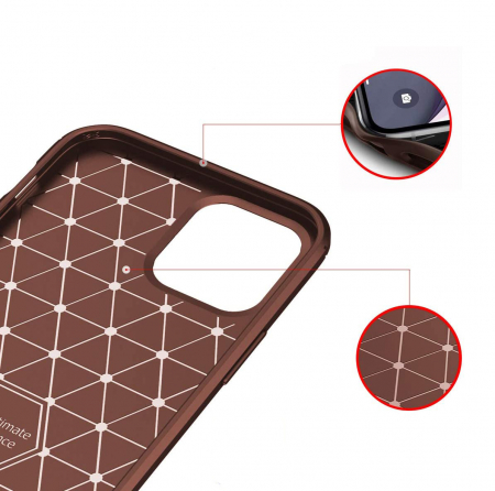 Husa pentru IPhone 12 MINI, fibra de carbon, Slim Antisoc, carcasa spate, Focus, Maro [2]