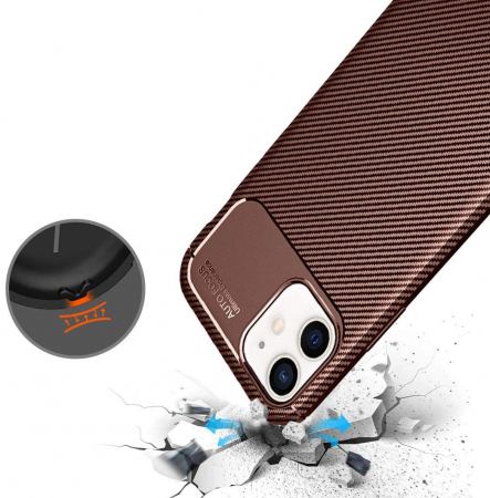 Husa pentru IPhone 12 MINI, fibra de carbon, Slim Antisoc, carcasa spate, Focus, Maro [1]