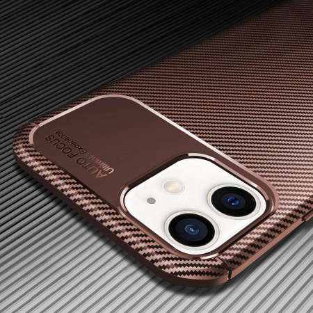 Husa pentru IPhone 12 MINI, fibra de carbon, Slim Antisoc, carcasa spate, Focus, Maro [3]