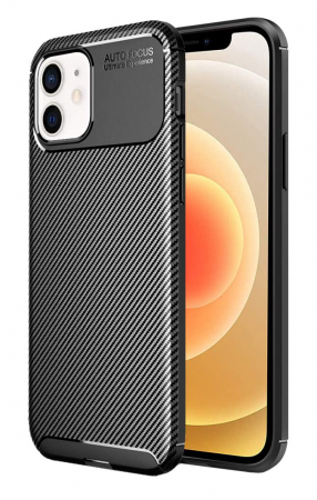 Huse iPhone - Husa pentru IPhone 12 MINI, fibra de carbon, Slim Antisoc, carcasa spate, Focus, Negru