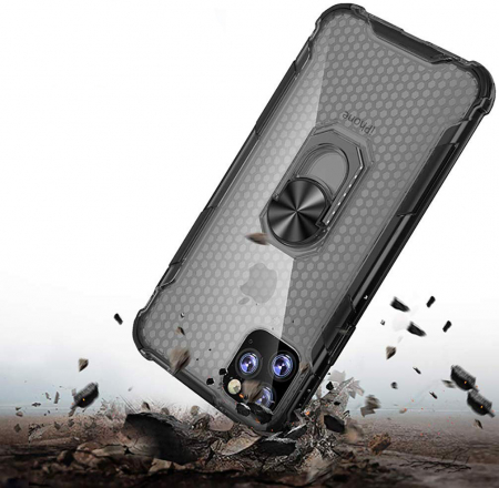 Husa pentru IPhone 12 MINI, Hybrid Antisoc, carcasa cu bumper, inel rotativ 360 si Kickstand, Negru [3]