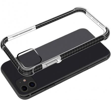 Husa pentru iPhone 12 MINI, Hybrid Antisoc, carcasa spate PC transparenta cu Bumper, Negru [4]