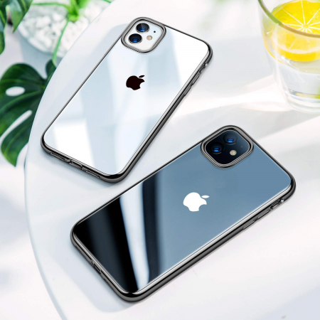 Husa pentru iPhone 12 MINI, Silicon ultraslim, cu spate transparent si cadru, Negru [5]