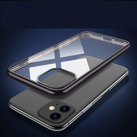 Husa pentru iPhone 12 MINI, Silicon ultraslim, cu spate transparent si cadru, Negru [2]