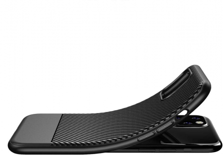 Husa pentru iPhone 12 PRO MAX, cu fibra de carbon, Slim Antisoc, carcasa spate, Negru [2]
