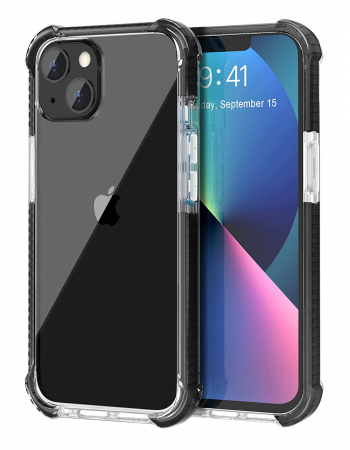 Huse iPhone - Husa pentru iPhone 13, Hybrid Antisoc, carcasa spate PC transparenta cu Bumper, Negru