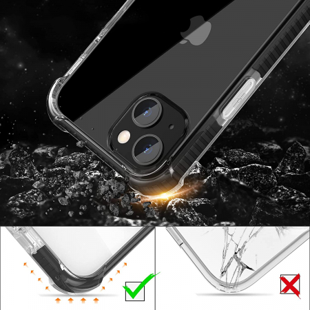 Husa pentru iPhone 13, Hybrid Antisoc, carcasa spate PC transparenta cu Bumper, Negru [3]