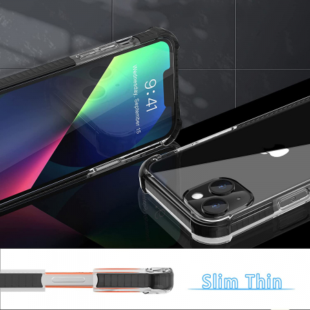 Husa pentru iPhone 13, Hybrid Antisoc, carcasa spate PC transparenta cu Bumper, Negru [2]