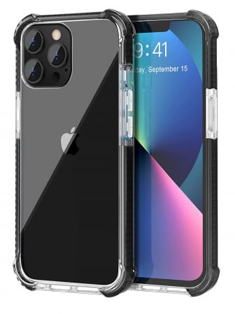 Mobilesmart - Husa pentru iPhone 13 PRO MAX, Hybrid Antisoc, carcasa spate PC transparenta cu Bumper, Negru