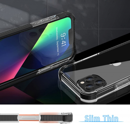 Husa pentru iPhone 13 PRO MAX, Hybrid Antisoc, carcasa spate PC transparenta cu Bumper, Negru [4]
