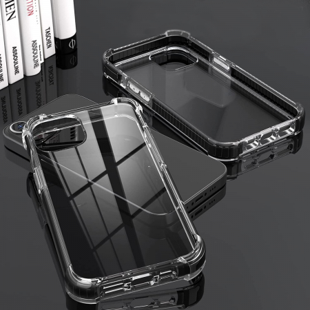 Husa pentru iPhone 13 PRO MAX, Hybrid Antisoc, carcasa spate PC transparenta cu Bumper, Negru [3]