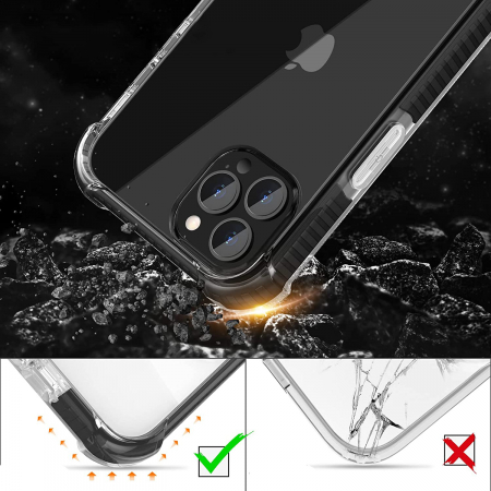 Husa pentru iPhone 13 PRO MAX, Hybrid Antisoc, carcasa spate PC transparenta cu Bumper, Negru [2]