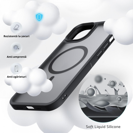 Husă pentru IPhone 15, MagSafe, ultra slim, Antișoc, Negru [5]