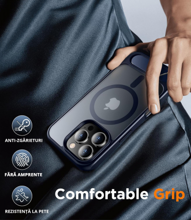Husă pentru iPhone 16 Pro, MagSafe, Protecție standard Militar, cu Suport Metalic Încorporat, Blue [6]