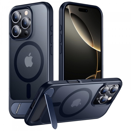 Huse iPhone - Husă pentru iPhone 16 Pro, MagSafe, Protecție standard Militar, cu Suport Metalic Încorporat, Blue